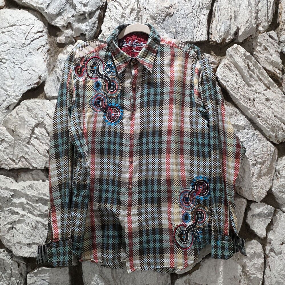Robert Graham Limited Edition Shirt Men L Silk Flip Cuff Embroidered Colorful
